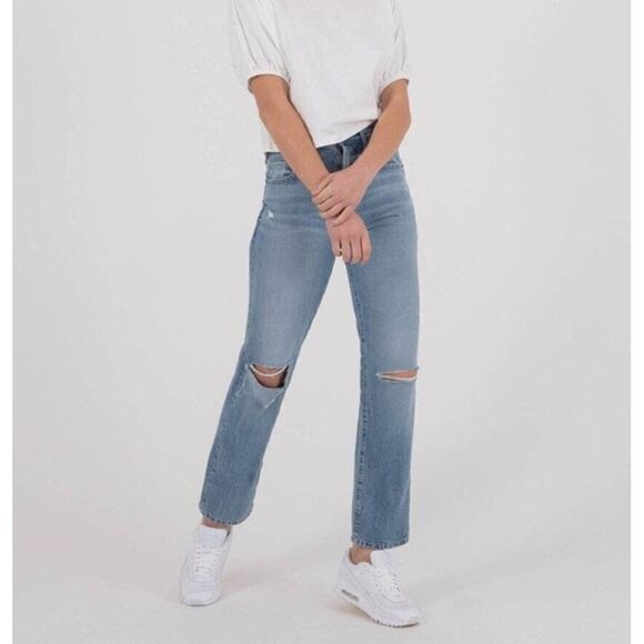 NEW Level 99 Road Trip 5PKT High Rise Straight Relaxed Jeans Blue‎ Distressed 26 - Picture 1 of 16